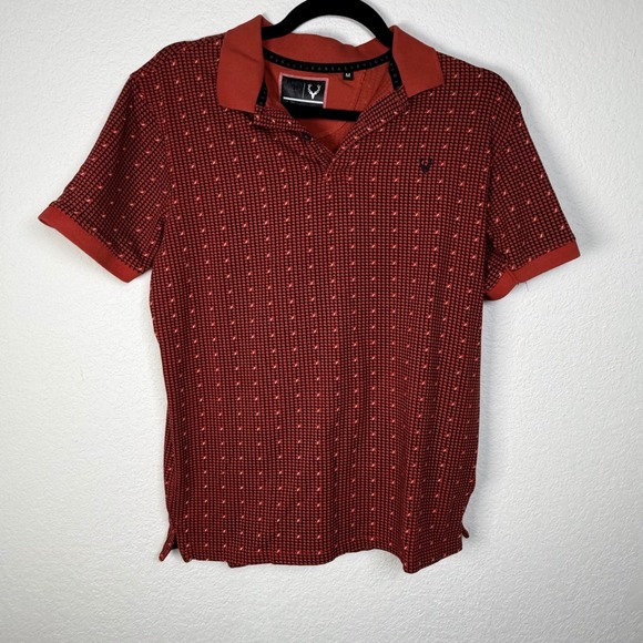 Allen Solly Jeans Red Houndstooth Polo Shirt Short Sleeve Boyd Medium - Picture 1 of 4